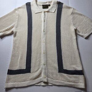 Men's Polo Massive Luxury Edition XL Crochet Button Up Shirt Grey And White